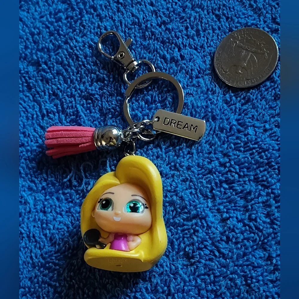 Kids Character Rapunzel Keychain Bag Charm - Yellow Hair, Pink Tassel